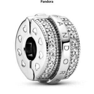 Sterling Silver Charms, Pandora logo Sparkling Pav Lines and Logo Clip S925ALE